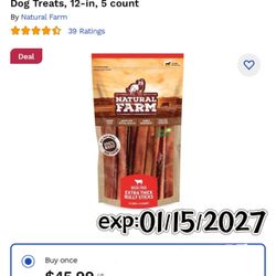 Natural Farm Odor-Free Extra Thick Bully Sticks Dog Treats, 12-in, 5 count