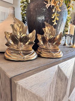 Brass Maple Leaf Bookends Set of 2