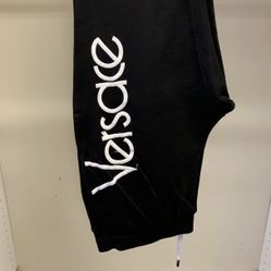 Versace Mens Joggers Size L Black White Logo Cotton Drawstring Sweat Pants