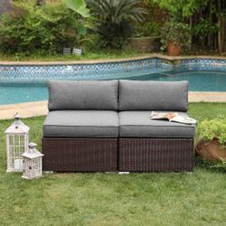 NEW Serein 2 Piece Smooth Surface Wicker Armless Loveseat (2 PIECES COMBINED TO MAKE ONE)