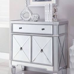 Brand New Platinum Mirror Accent Cabinet