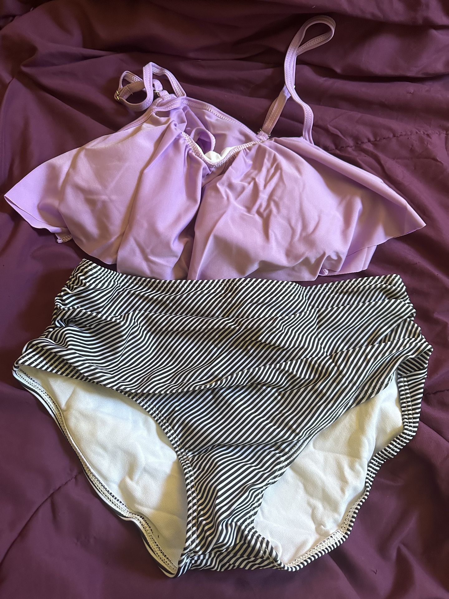 2 Piece High Waisted Bikini Ruffle Swimsuit Beachwear Medium