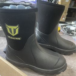 TIDEWE Rubber Boots for Men, 5.5mm Neoprene Insulated Rain Boots with Steel Shank, Waterproof Mid Calf Hunting Boots, Durable Rubber Work Boots for Fa