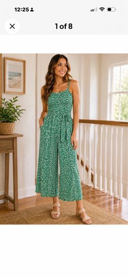 PatPat Green Floral Smocked Wide-Leg Jumpsuit | Women’s Small | NWT