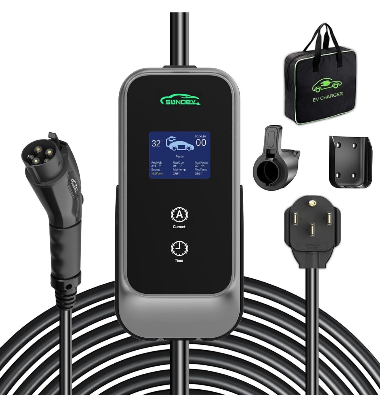 Level 2 EV Charger, 32A 240V Electric Car Charger for SAE-J1772 EVs, Indoor/Outdoor Portable EV Chargers with 25FT Cable, NEMA 14-50 Plug, Adjustable