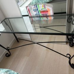 Italian wrought iron glass console table
