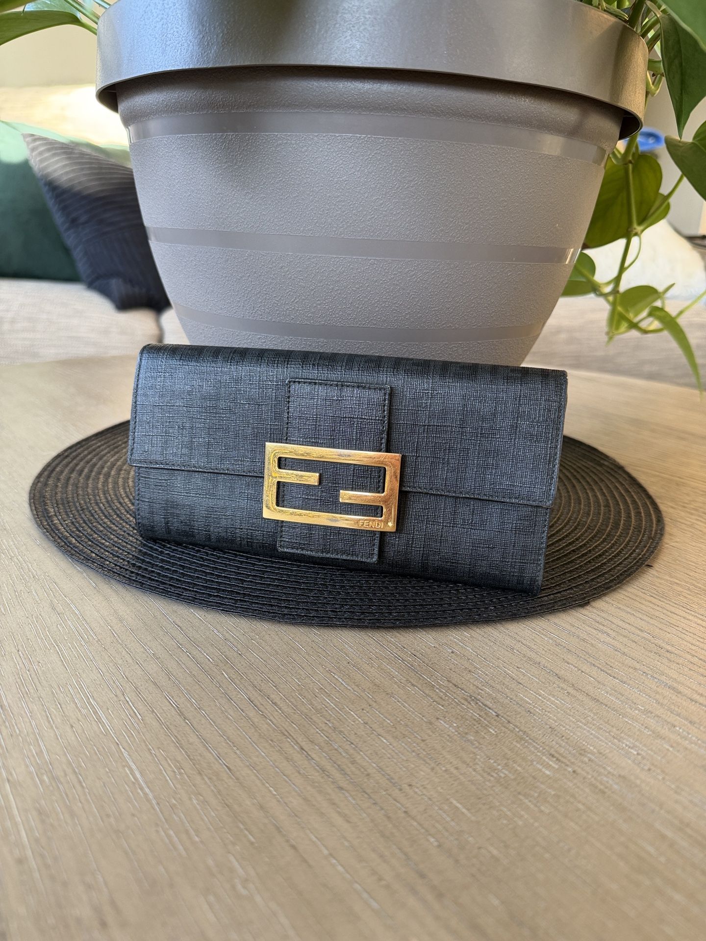 Fendi Zucchino Coated Canvas Continental Wallet in black