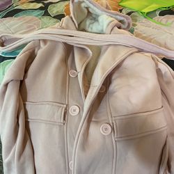 Lined With Sherpa Like Material Pink Pea coat With Hoodie