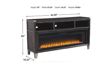 Dark GRAY TV Stand With FIREPLACE 