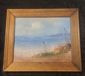 Vintage Mid Century Beach Landscape Oil on Canvas Framed Coastal Decor Signed R Park