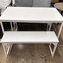 Kitchen Table Set with 2 Benches, Dining Table Set for 4, 3 Piece Dining Room Set Industrial Style Furniture, Wooden Kitchen and Dining Set