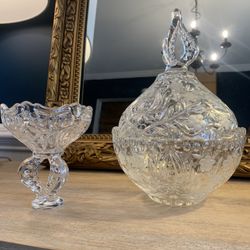 Set of two vintage genuine crystal glass bowls candy dishes accents home decor 