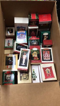 Box of 30 Hallmark ornaments, all great condition, many new in box