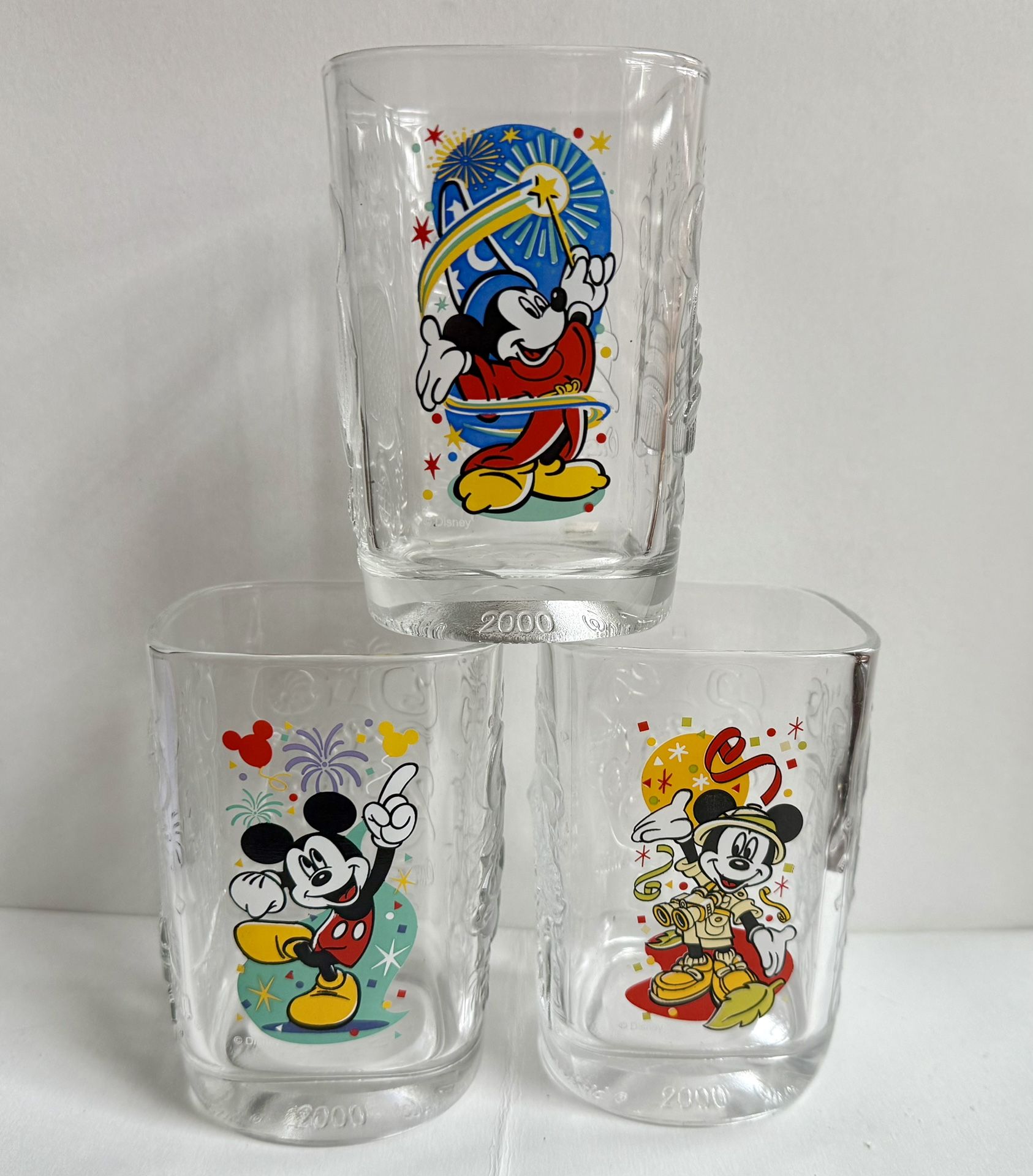 Walt Disney World Millenium 2000 Glasses Mickey Mouse Set of 3 (McDonald's) NEW