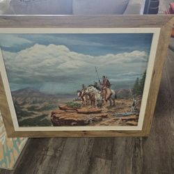 Antique Native American Indian Reservation Painting 