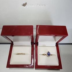 14K 1.7 Carat Yellow Gold Halo Sapphire and Diamond Engagement/Wedding Ring Set  sz 5.25 and 5