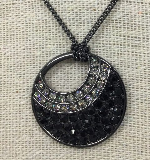 Givenchy Hematite Tone Pave Black Rhinestone Pendant Adjustable Necklace