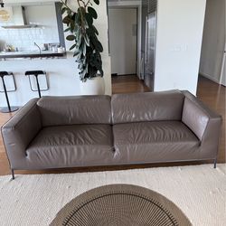 Modloft Gray Leather Sofa with Adjustable Headrest