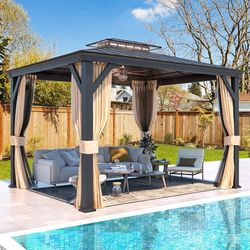 Z280-10 x 12 ft. Gazebo — Featuring a galvanized steel and acrylic roof paired with a thickened aluminum alloy frame, this is a stationary outdoor gaz