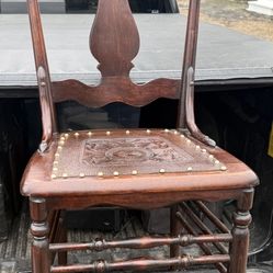 Antique Fiddle Back Chair with Leather Seat 