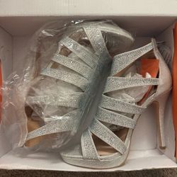 Silver Rhinestone Strappy Platform Heels