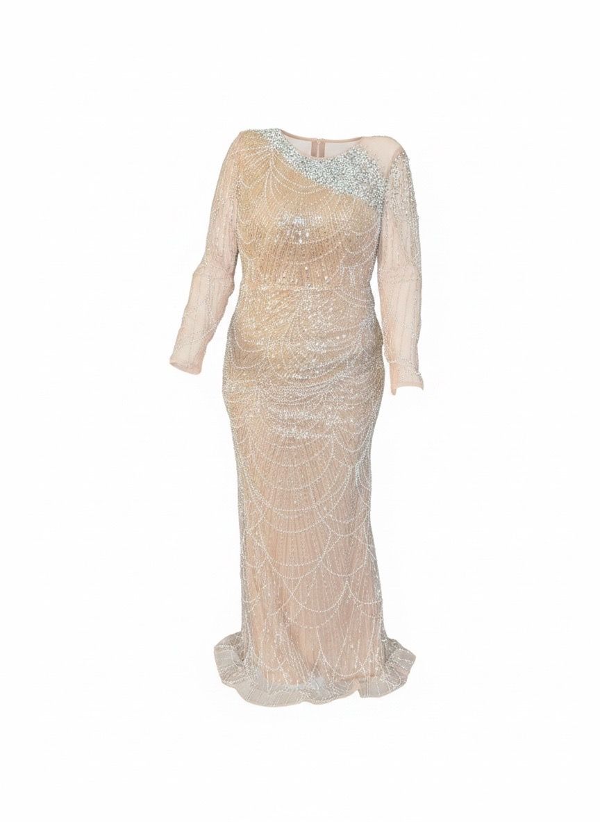 Beige Formal dress pearls and sequins
