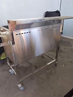 Stainless Steel Charcoal BBQ Grill on Wheels, hotdog cart