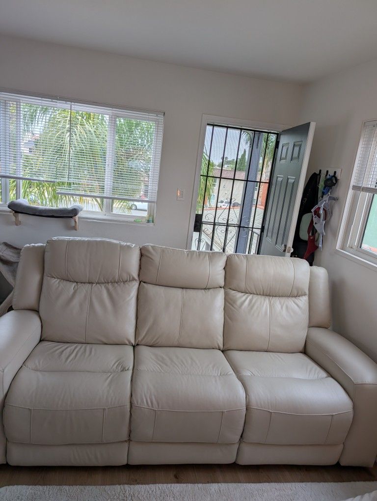 Leather Power Reclining Sofa Couch Tan Taupe