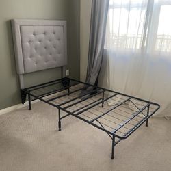 Luxury, Tall Height, Twin Size Headboard with Metal Frame Set. Modern Light Gray color. Like New, Clean, No Stains. Head Board
