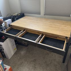 Desk - Rustic Wood / Iron Desk W Drawers