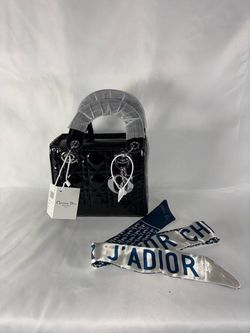 Black Patent Quilted Mini Lady Dior-Style Handbag with Silver-Tone Charms