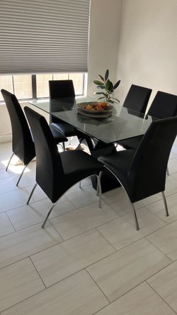 Glass Top Dining Table with 6 Chairs