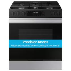 Samsung Bespoke 30 in. 6.0 cu. ft. 5 Burner Smart Slide-In Gas Range with Precision Knobs in Stainless Steel