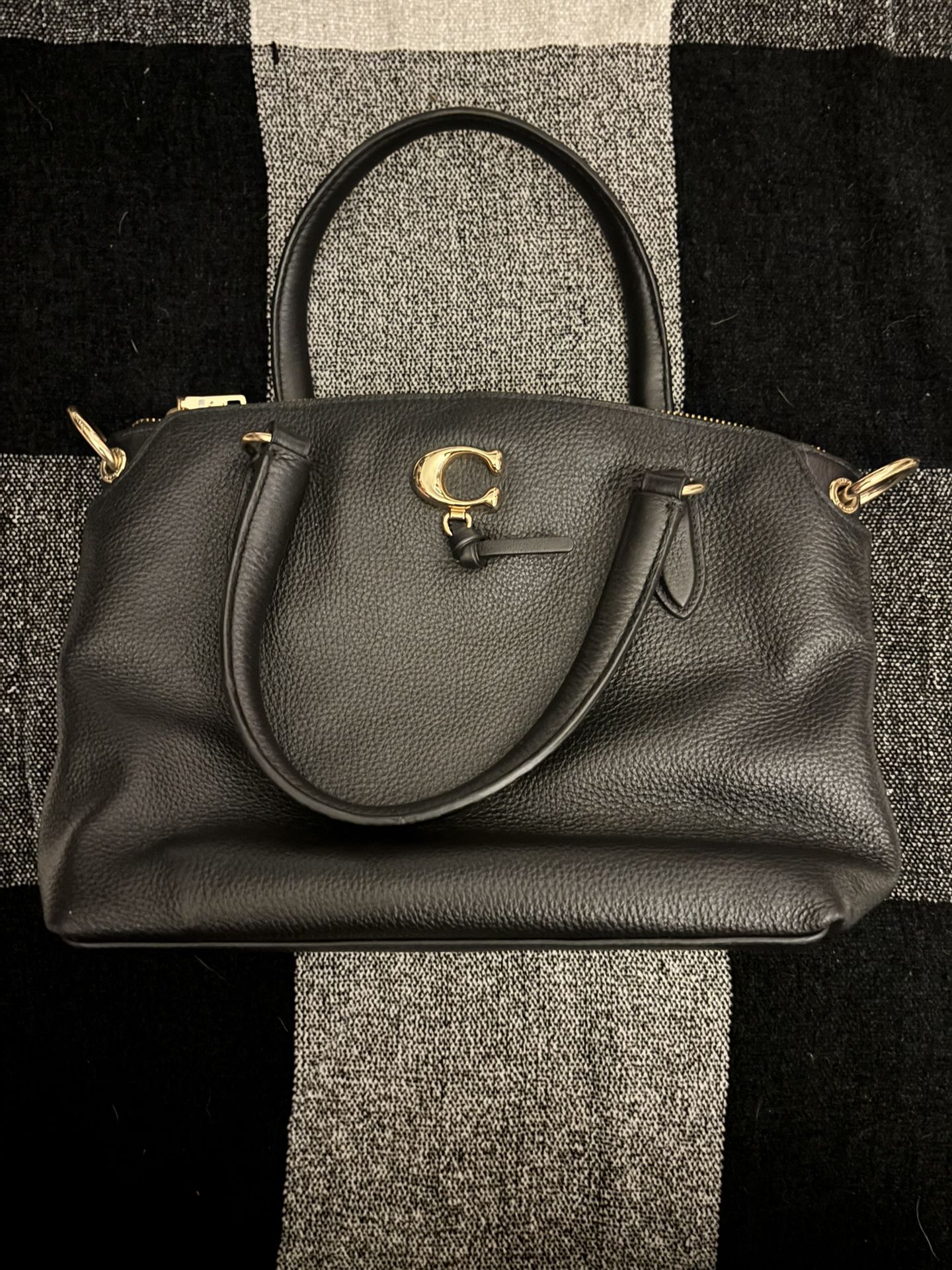 Coach Remi Satchel Handbag Crossbody Black Leather 3 Pocket Magnetic Zip Gold