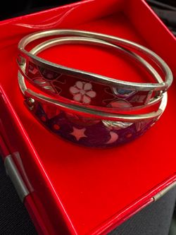 TWO VINTAGE MEXICO ALPACA AND STONE INLAY BANGLE BRACELETS