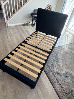 Blue twin sized bed, steel frame DEAL!