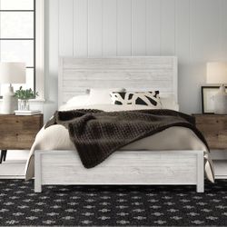 Full size White Wash Wood Panel Bed Frame