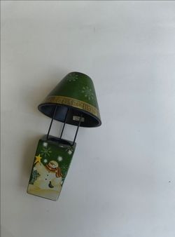 green "Winter Greetings" snowman tea light candle holder lantern