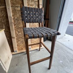 Faux Leather Woven Counter Height Stool Kitchen Wooden Barstool