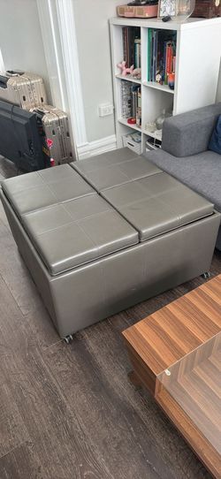 Grey Faux Leather Storage Ottoman with Stools