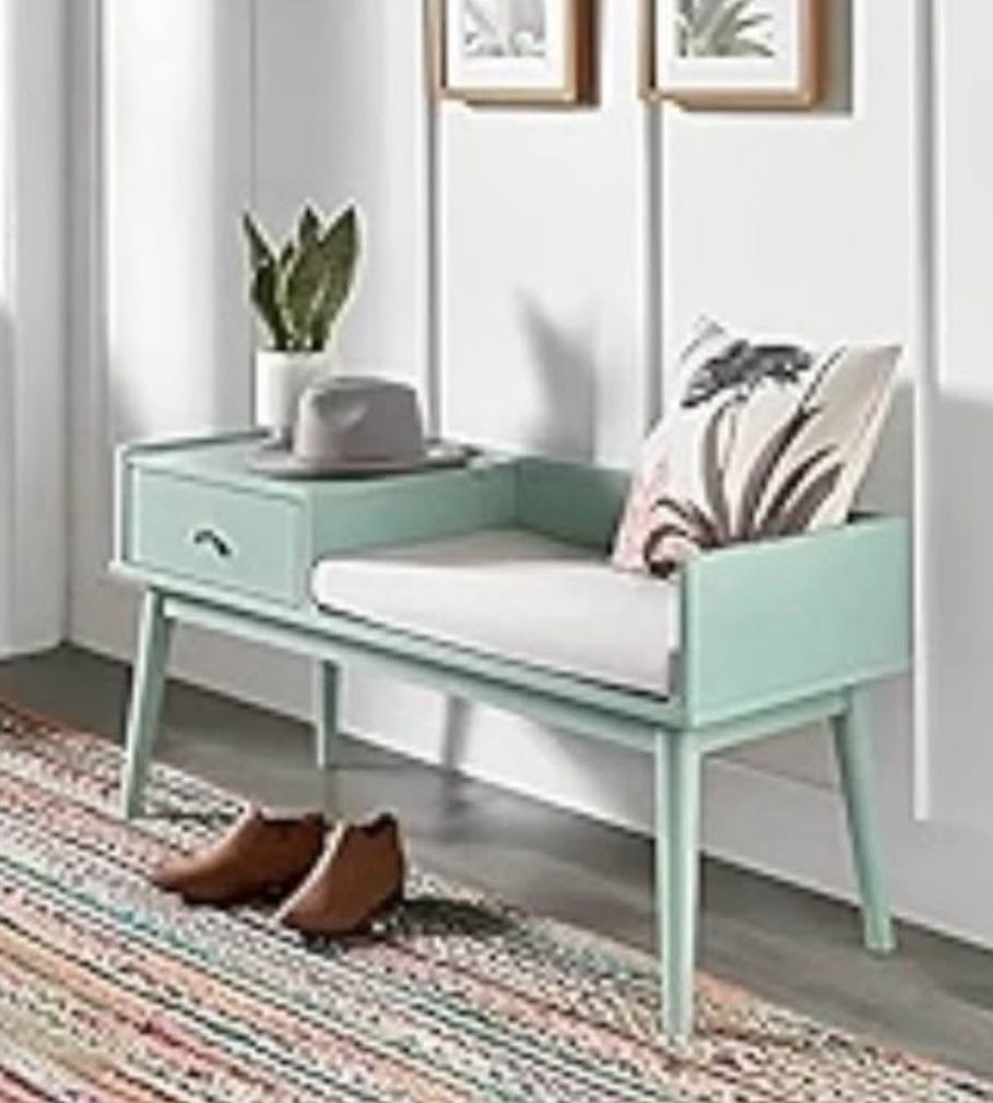 Mid Century Modern Wood 1-Drawer Bench