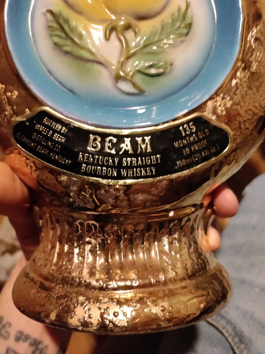 Vintage Beam Kentucky Strait Bourbon Whiskey Yellow Rose Old Bottle
