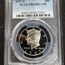 1997 S Gem Proof Kennedy Half Dollar Graded By PCGS At PR69 Deep Cameo 1-5