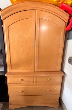 Solid Wood Kids Armoire / Wardrobe Cabinet with Drawers