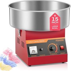 Cotton Candy Machine Commercial, 1000W Cotton Candy Maker, Easy Use with 15 inch Stainless Steel Bowl and Sugar Scoop, Makes Hard Candy for Family Par