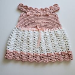 Crochet baby dress, Baby Girl Dress , Knit Dress.  And HeadBand 