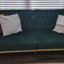 Velvet Futon Sofa Bed- Green