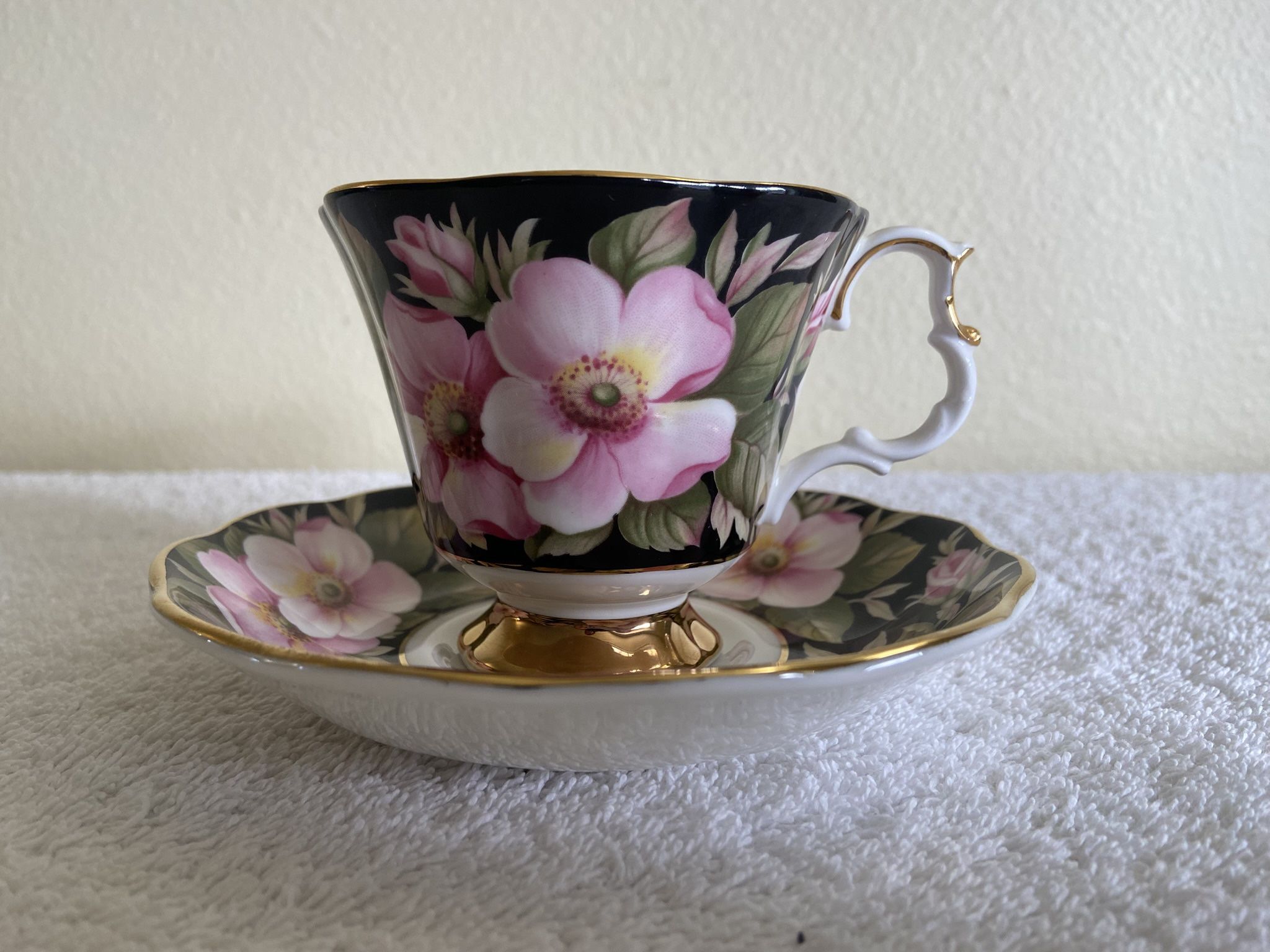 Royal Albert Footed Cup and Saucer - Alberta Rose