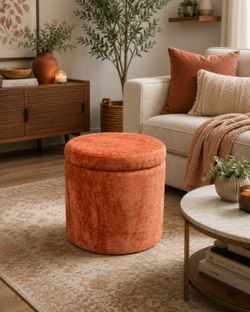 Joybird Quinn Petite Storage Ottoman (Plush Terra Rose)