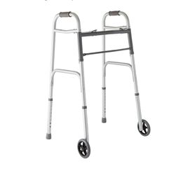 Lightweight Two Button Folding Walker with 5" Wheels, Aluminum Frame Supports up to 300 lbs
